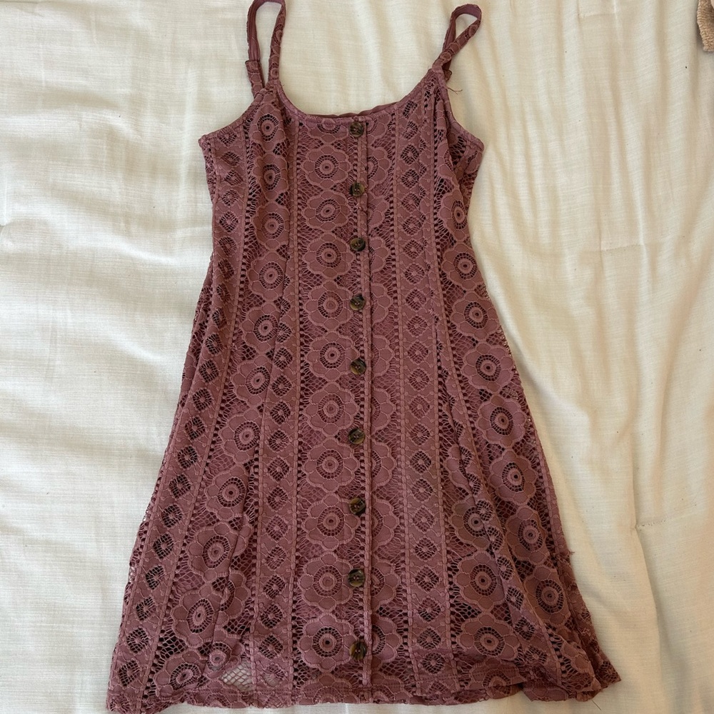 Aéropostale Mini Dress Purple Lace with Underlayer & Buttons- Small